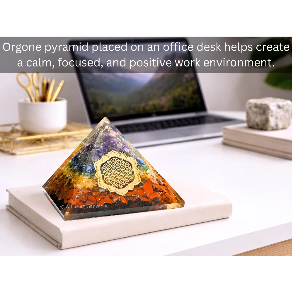 Natural Chakra Orgone Pyramid - Lotus Flower of Life