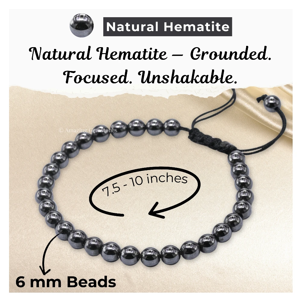 Hematite Healing Crystal Bracelets - 6mm Beads (Adjustable)