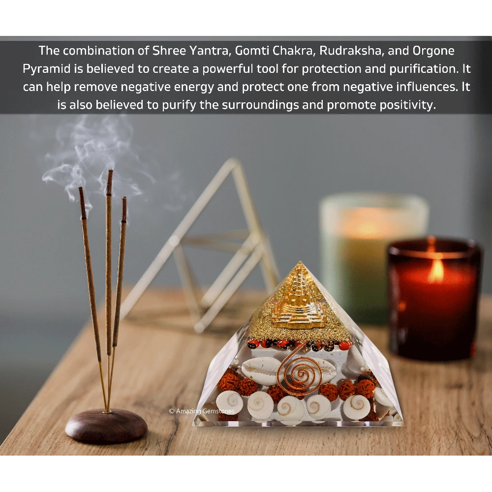 Laxmi Wealth Pyramid - Shree Yantra, Gomati Chakra, Rudraksha, Kodi (Large)