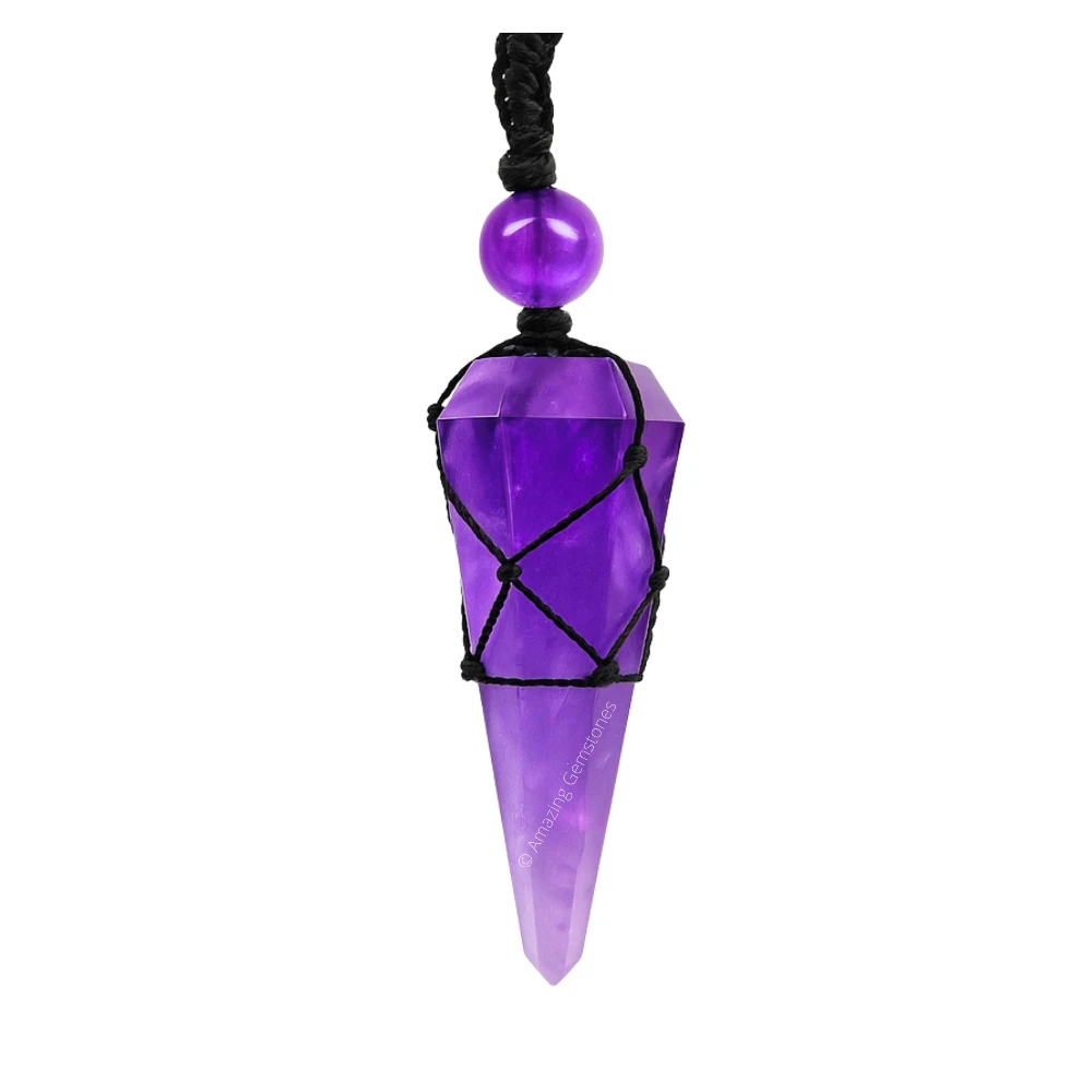 Amethyst Pendulum Pendant Necklace (Macrame)