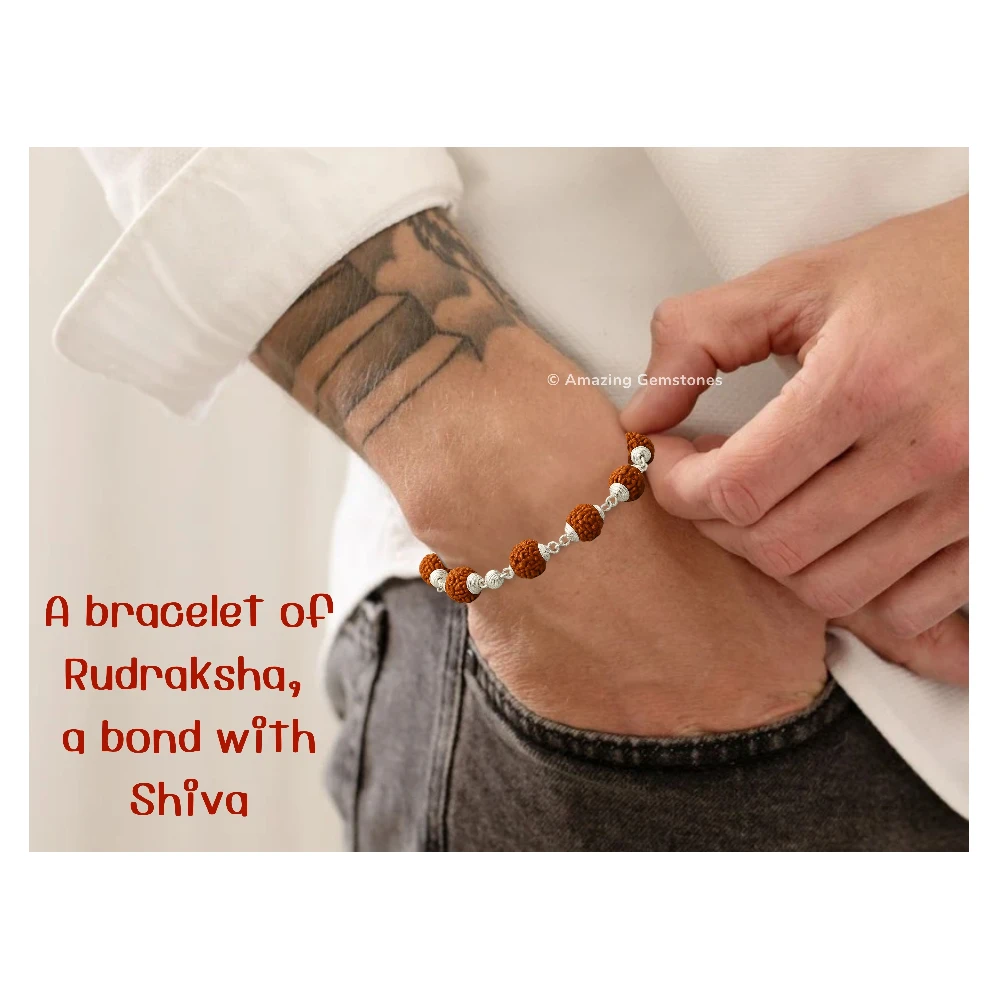 8mm Rudraksha Bracelet (Silver Chain)