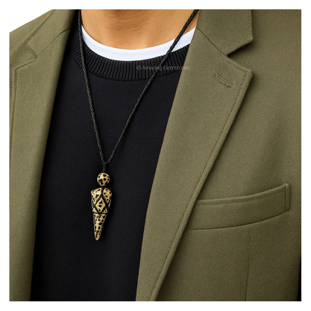 Dalmatian Jasper Pendulum Pendant Necklace (Macrame)