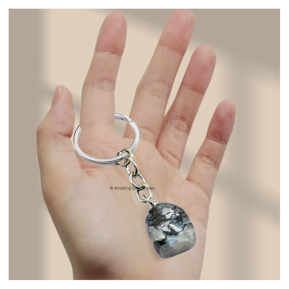 Rainbow Moonstone Keychain Keys Holder (Tumble)