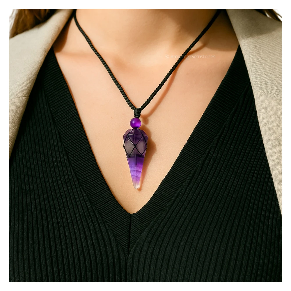 Multi Fluorite Pendulum Pendant Necklace (Macrame)