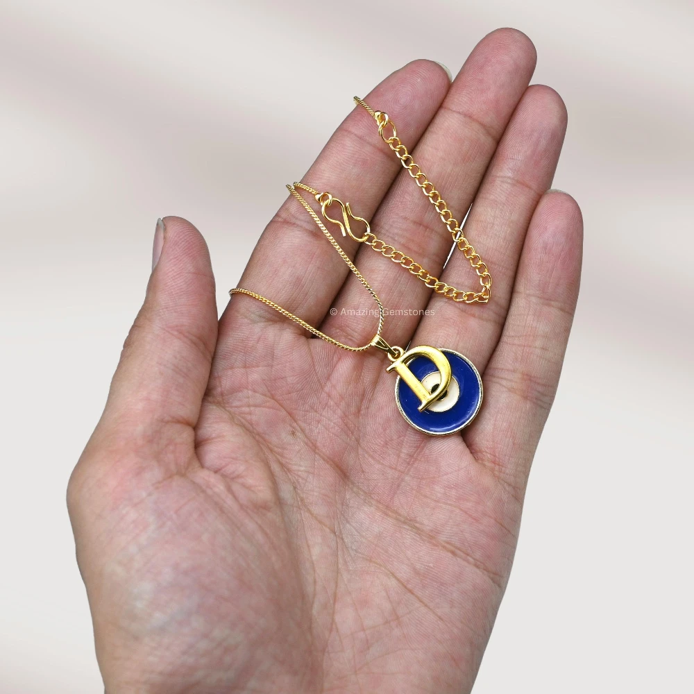 Evil Eye Pendant Necklace with D Initial
