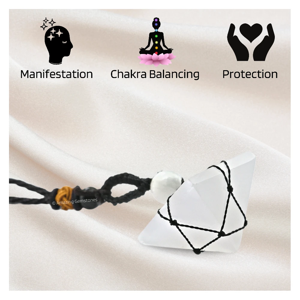 Selenite Pyramid Pendant Necklace (Macrame)