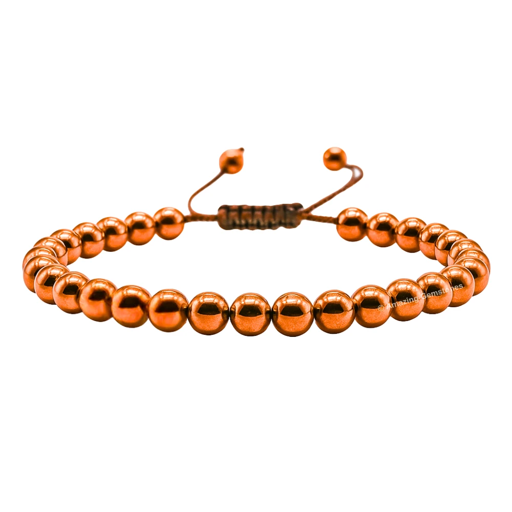 Copper Hematite Healing Crystal Bracelets - 6mm Beads (Adjustable)
