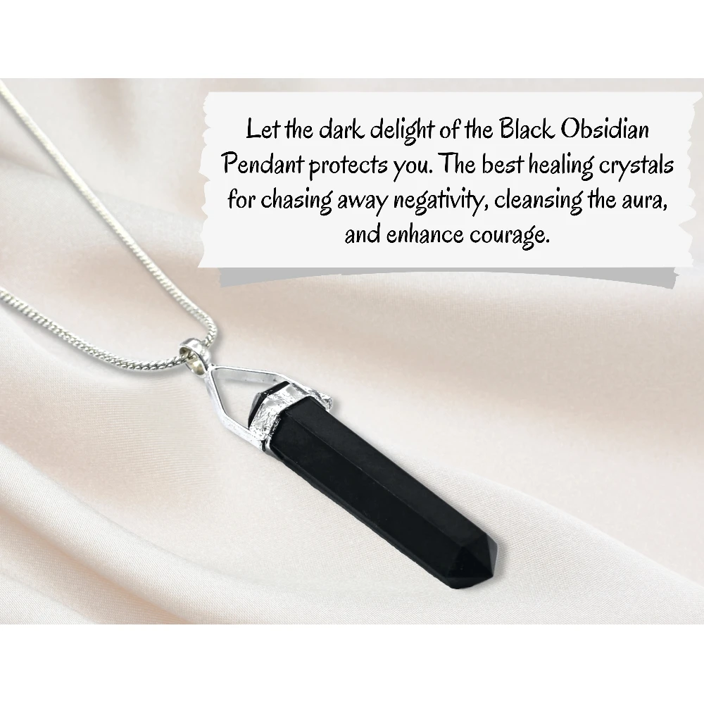 Black Obsidian Necklace - Double Point Pencil (Silver)