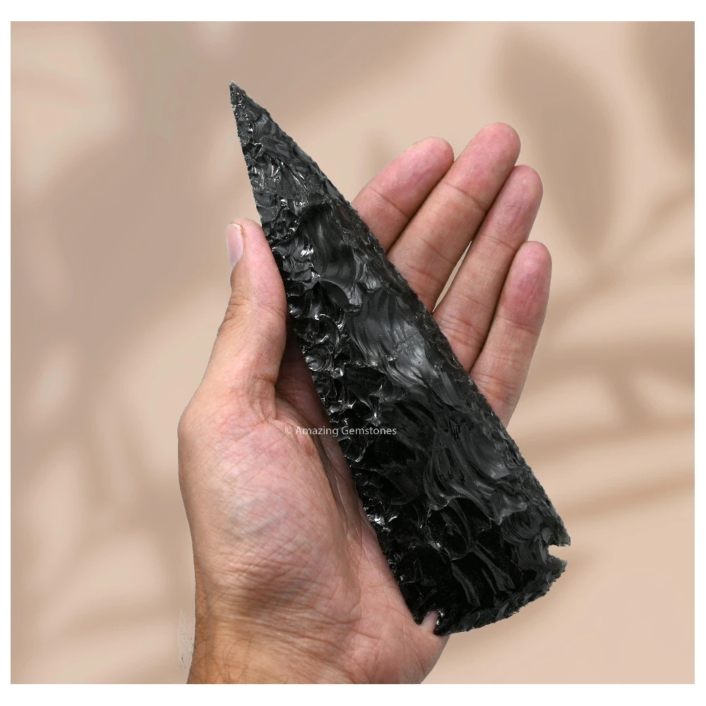 Black Obsidian Crystal Arrowhead - 6" to 7"