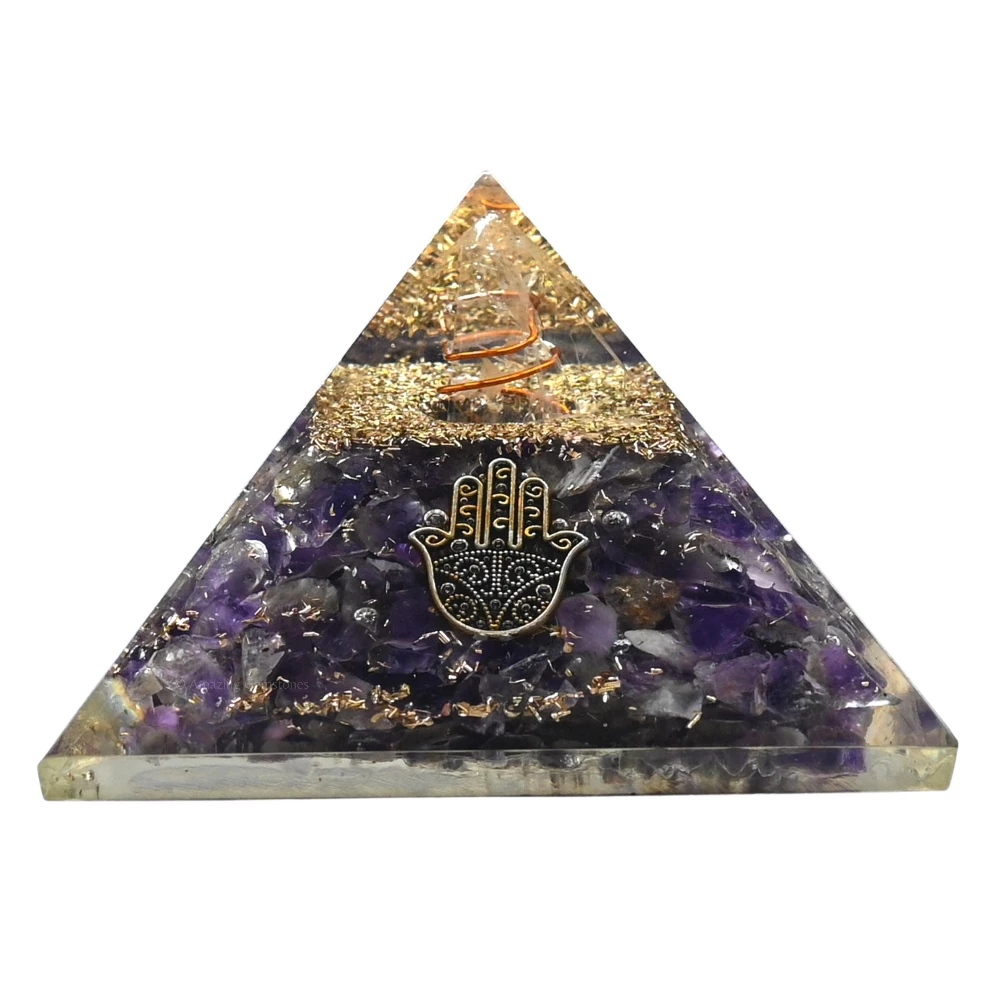 Amethyst Orgone Pyramid - Hamsa