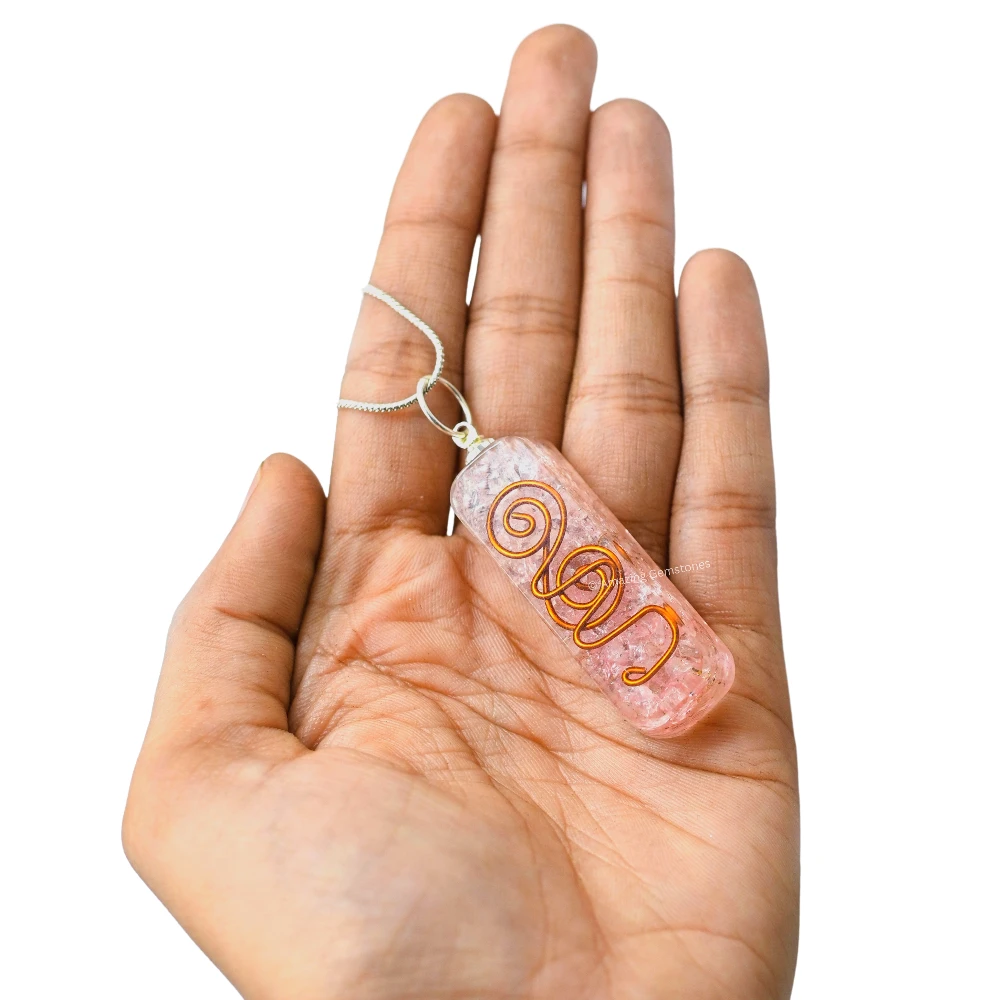 Rose Quartz Crystal Orgone Pendant - Rectangle