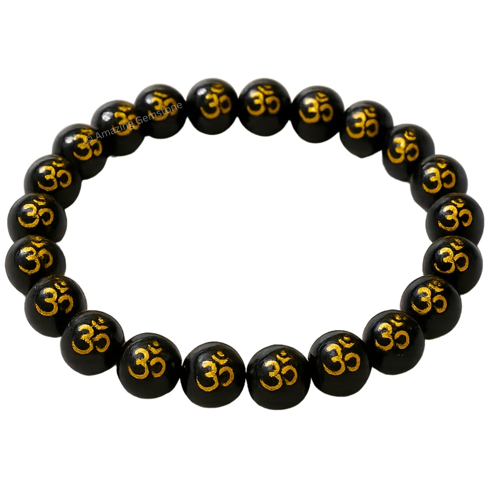 OM Black Agate Bracelet (Stretchable)