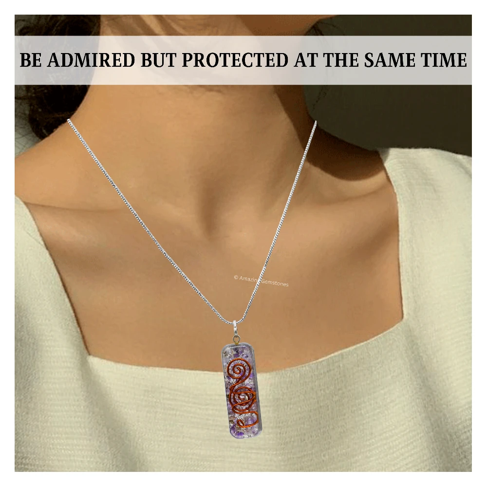 Amethyst Crystal Orgone Pendant - Rectangle