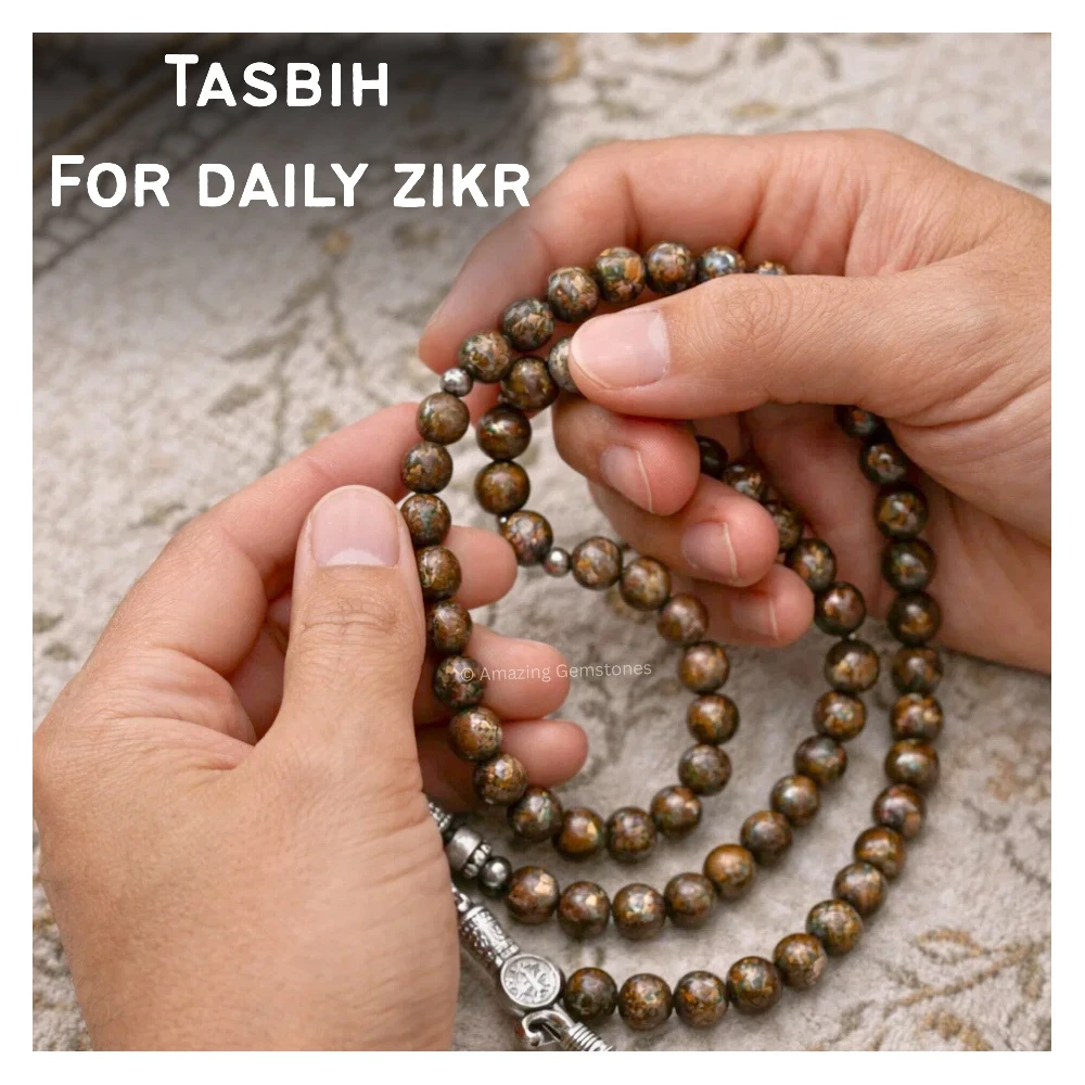Bronzite Crystal Tasbeeh Sibha Prayer Beads (Silver)