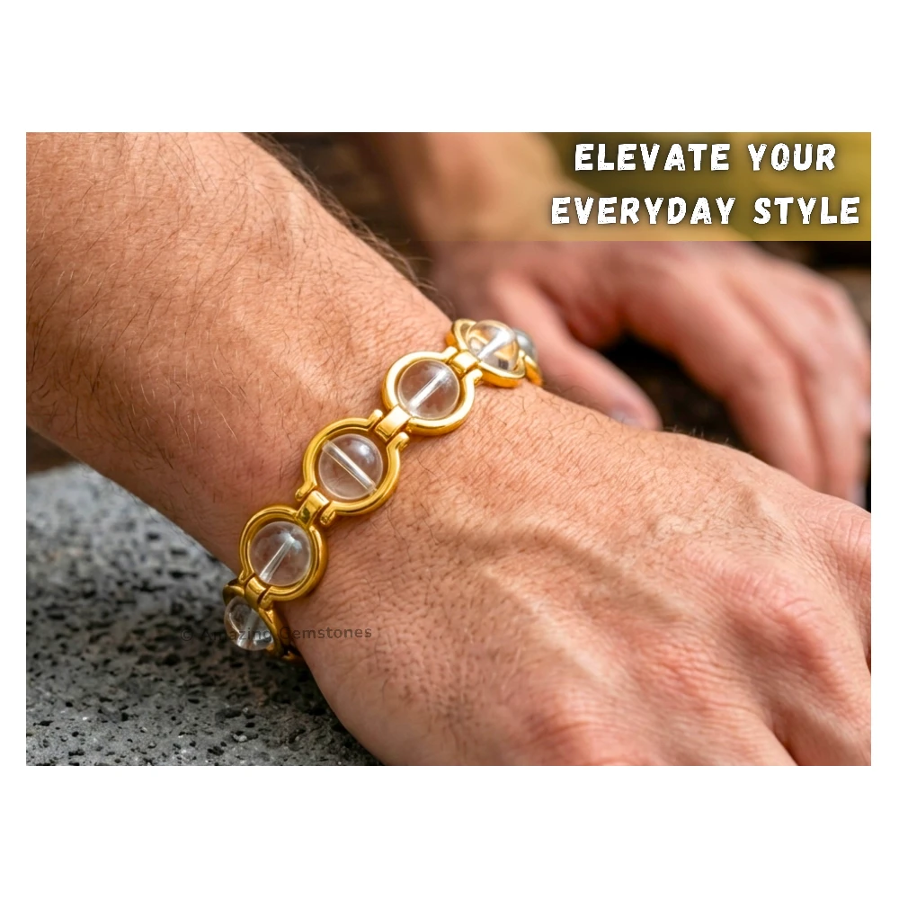 Clear Quartz Bracelet - Round Gold Chain