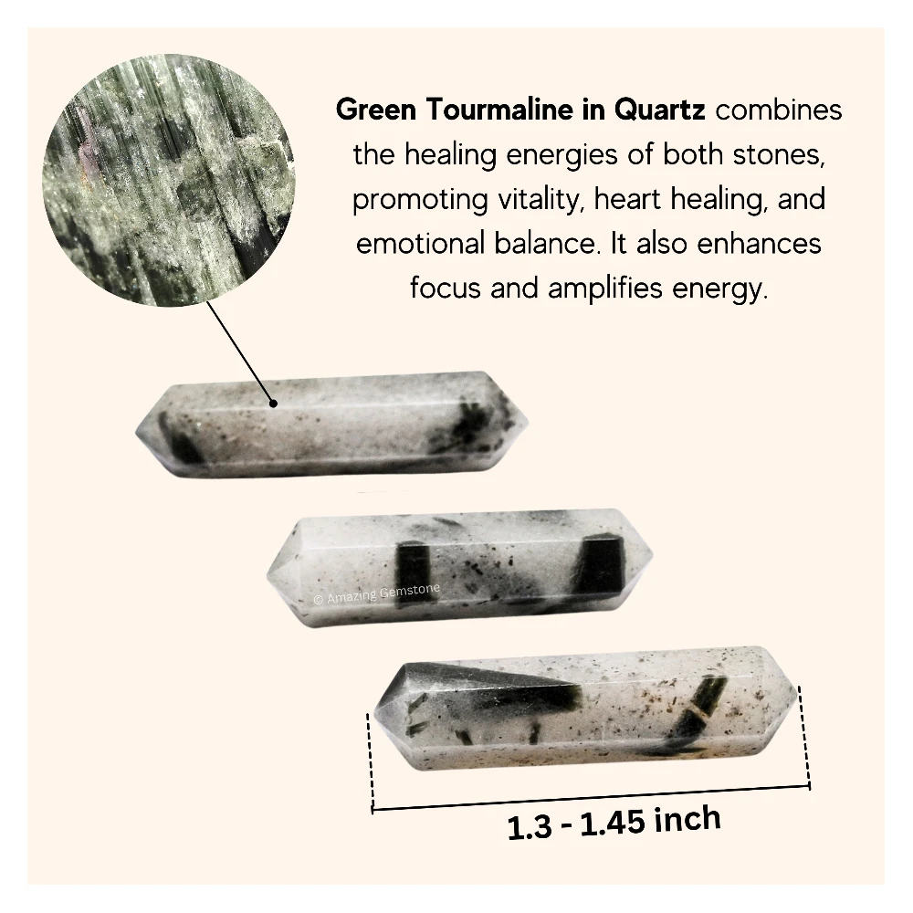Green Tourmaline in Quartz Pencil Points (Double Terminated) (Set of 3)