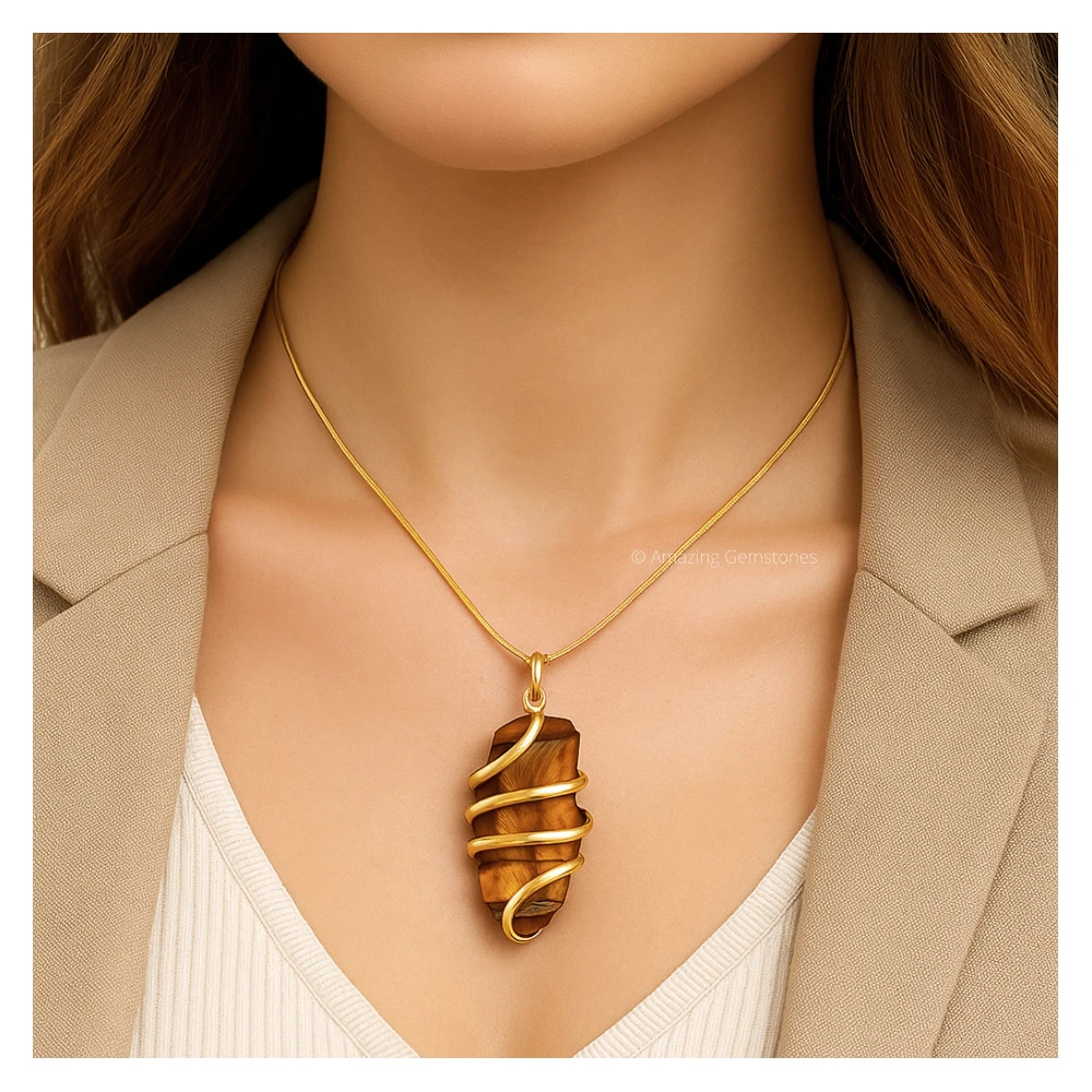 Tiger Eye Necklace - Raw Crystal (Gold)