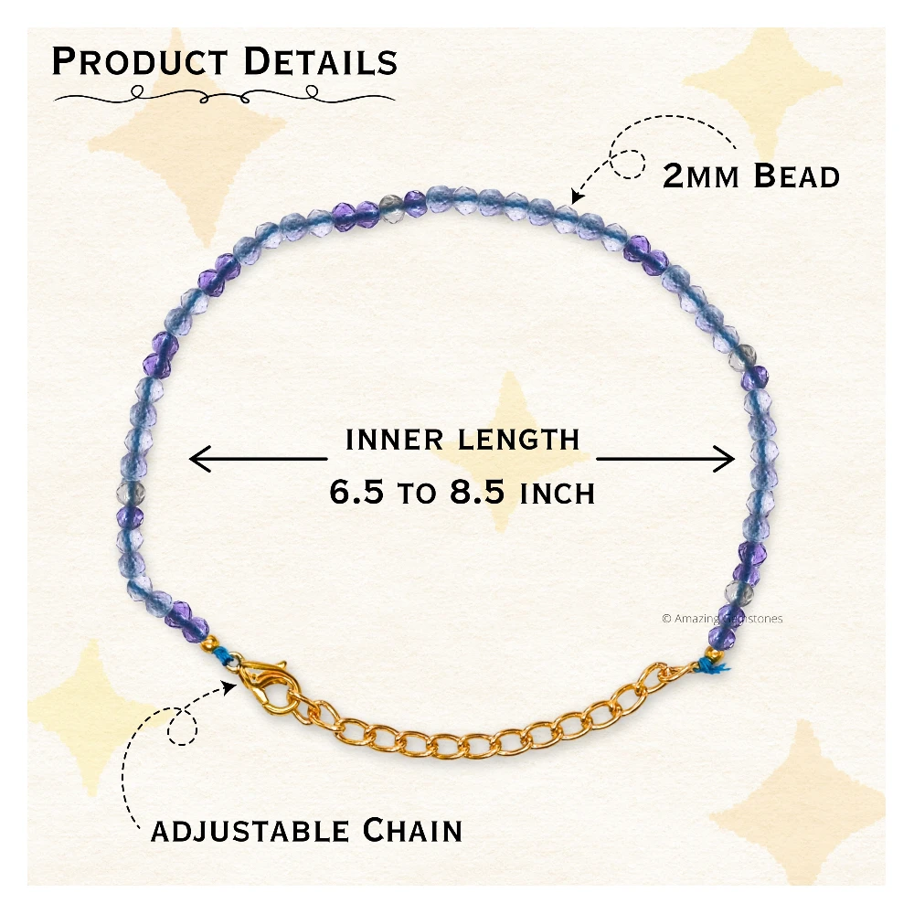 Blue Fluorite Crystal Bracelet - 2mm Faceted Bead (Gold)