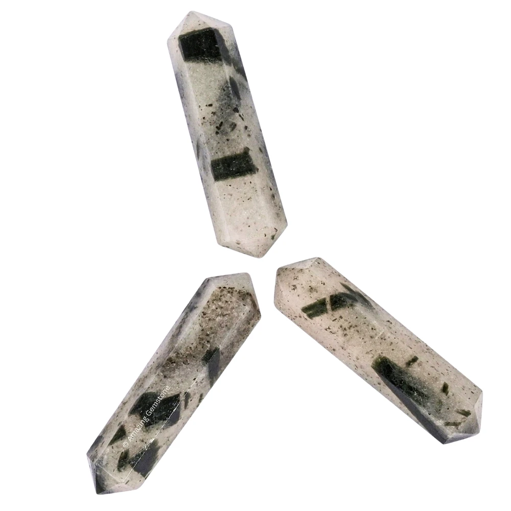 Green Tourmaline in Quartz Pencil Points (Double Terminated) (Set of 3)