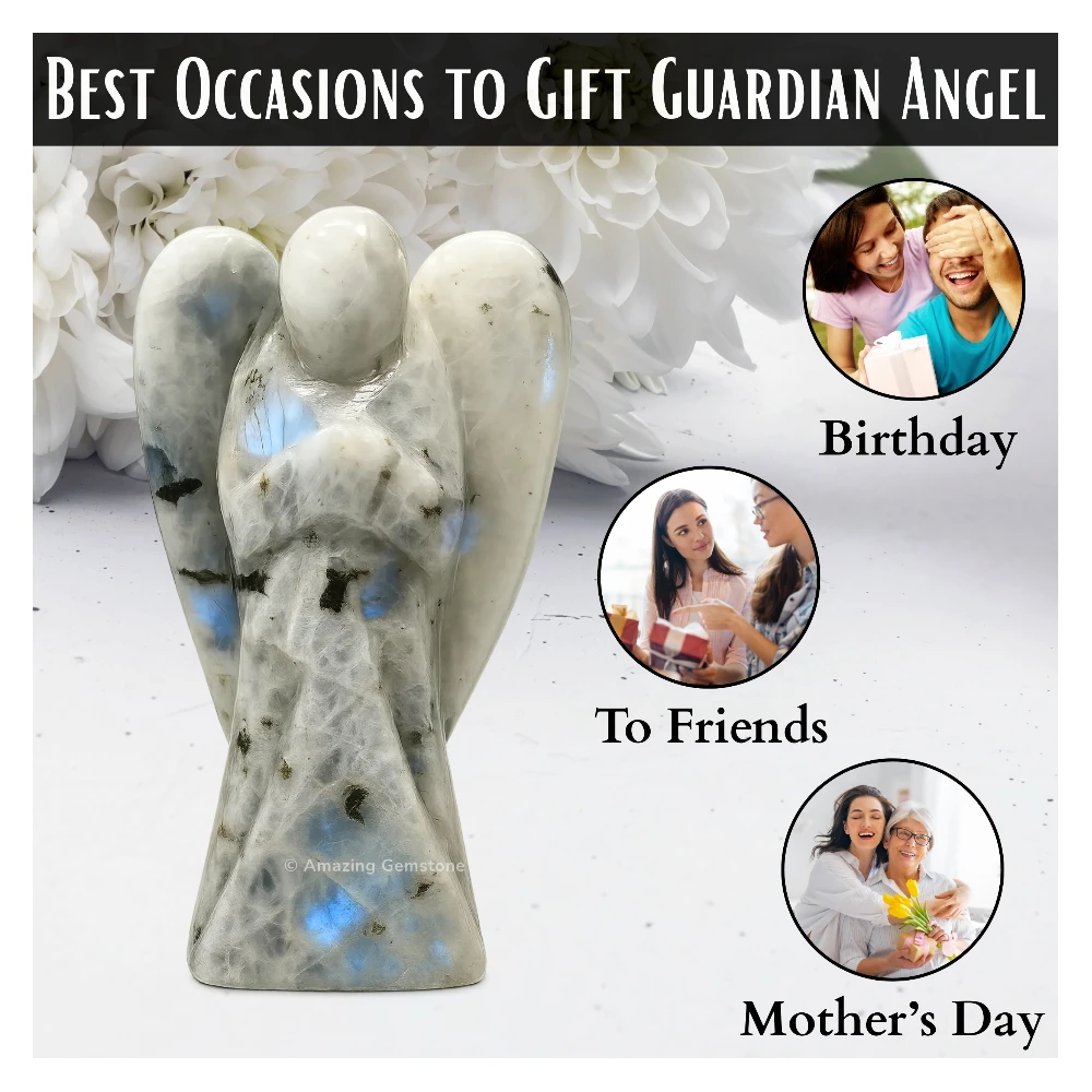 Rainbow Moonstone Angel Figurine (4 Inch)