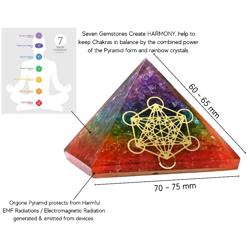 Chakra Onyx Orgone Pyramid - Metatron Cube