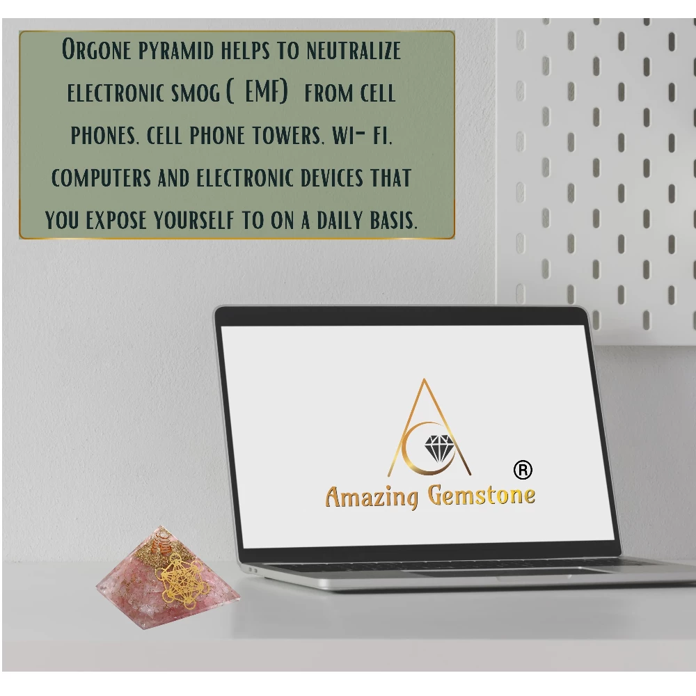 Rose Quartz Orgone Pyramid - Metatron Cube