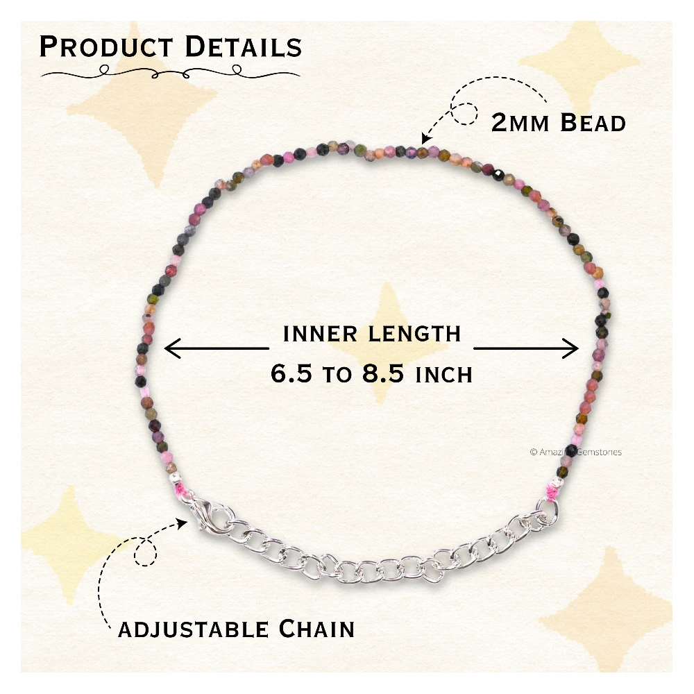 Multi Tourmaline Crystal Bracelet - 2mm Faceted Bead (Silver)