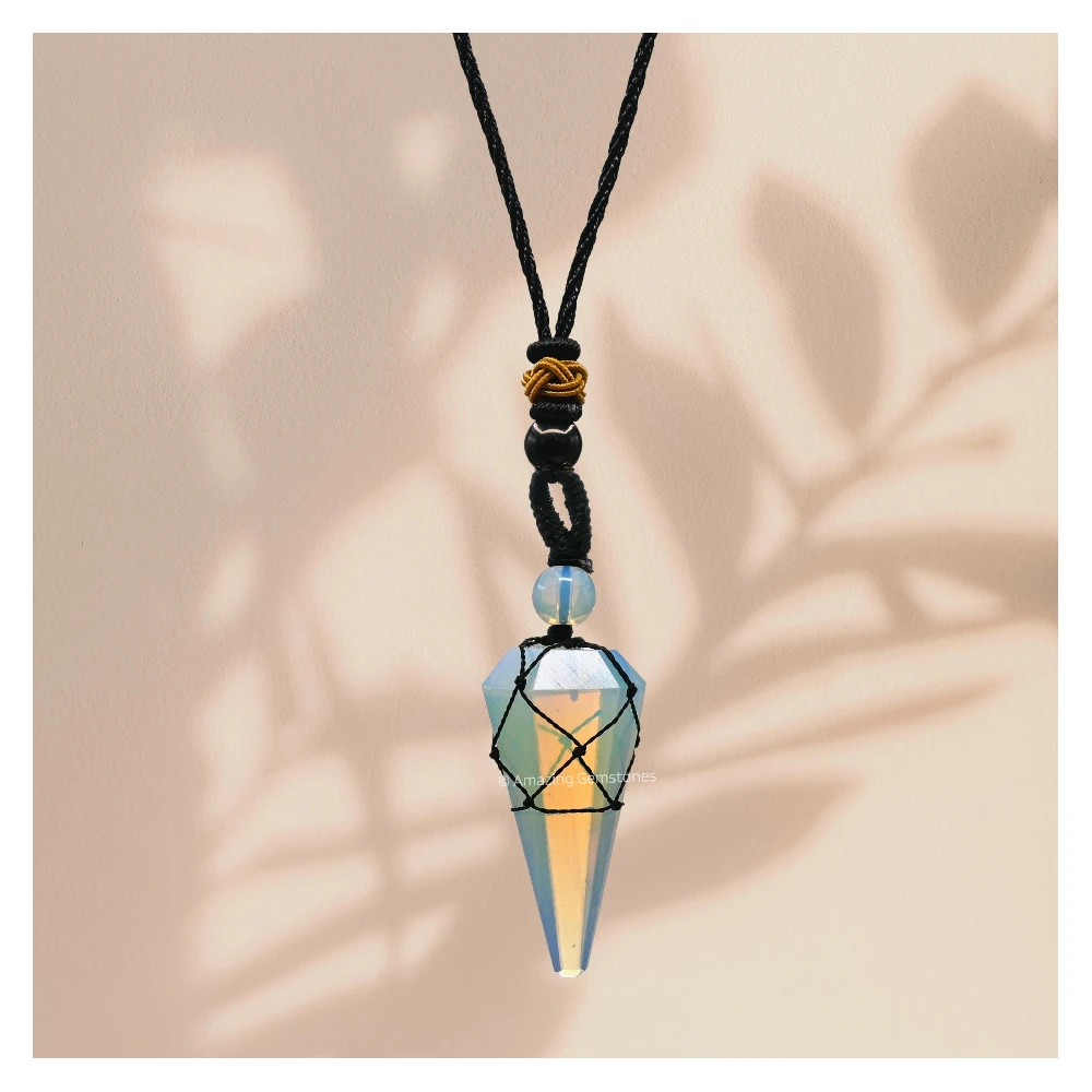 Opalite Pendulum Pendant Necklace (Macrame)