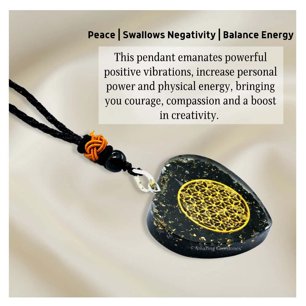 Shungite Necklace - Flower of Life (Heart)