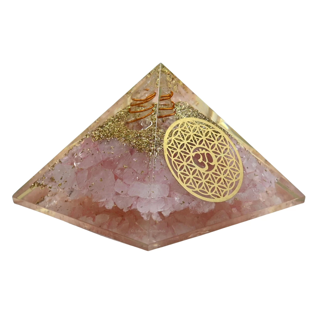 Rose Quartz Orgone Pyramid - OM Flower of Life