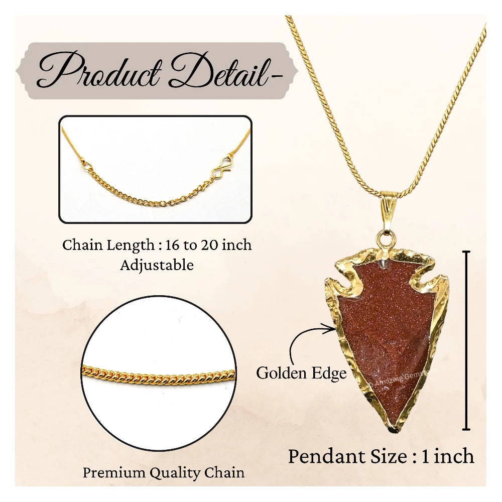 Red Goldstone Arrowhead Pendant - Gold Plated