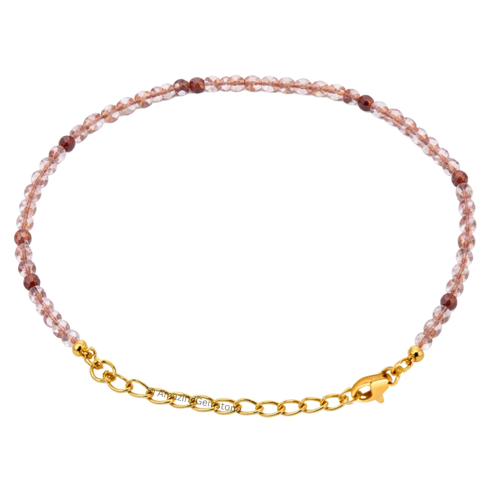 Rutilated Quartz Crystal Bracelet - 2mm Faceted Bead (Gold)