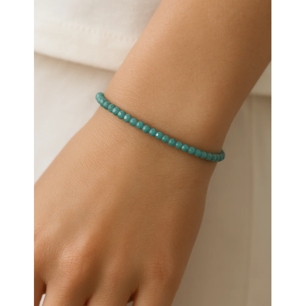 Sky Apatite Crystal Bracelet - 2mm Faceted Bead (Gold)