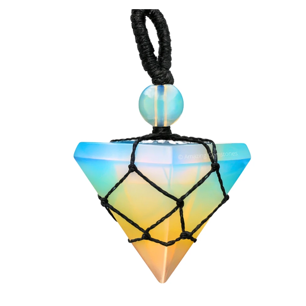 Opalite Pyramid Pendant Necklace (Macrame)