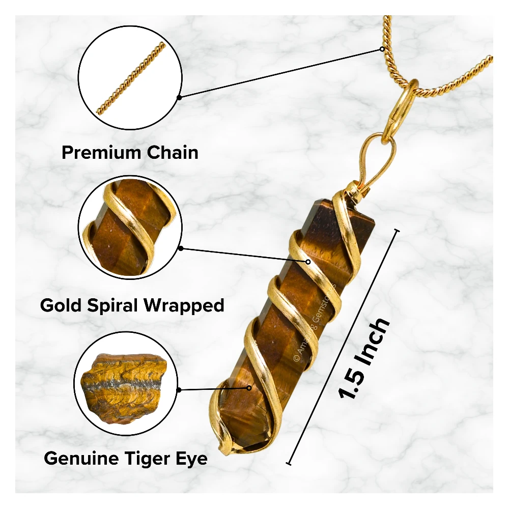 Tiger Eye Necklace - Spiral Pencil Point (Gold)