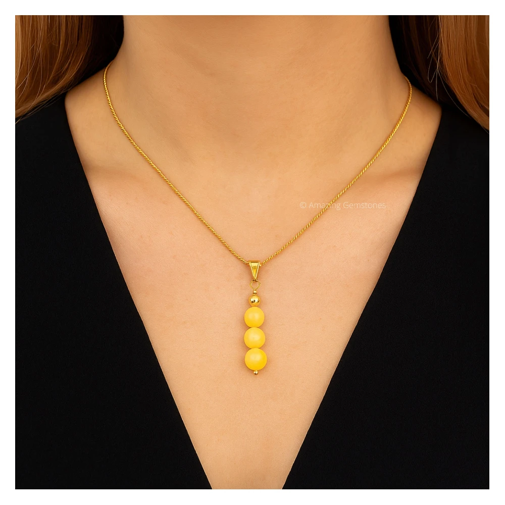 Yellow Calcite Bead Pendant (Gold)