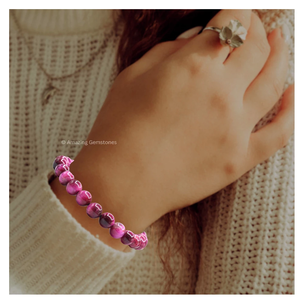 Pink Tiger Eye Bracelet (Adjustable)