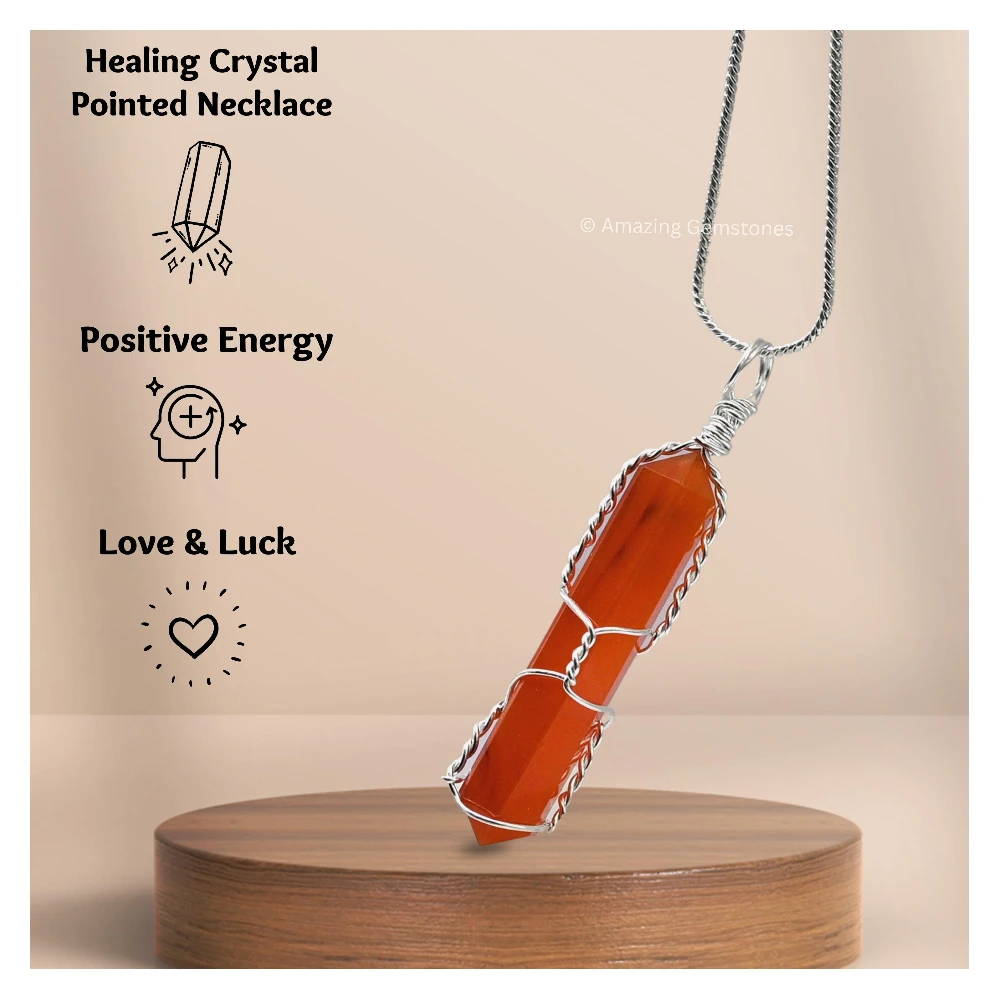 Carnelian Necklace - Wire Wrapped Double Point (Silver)
