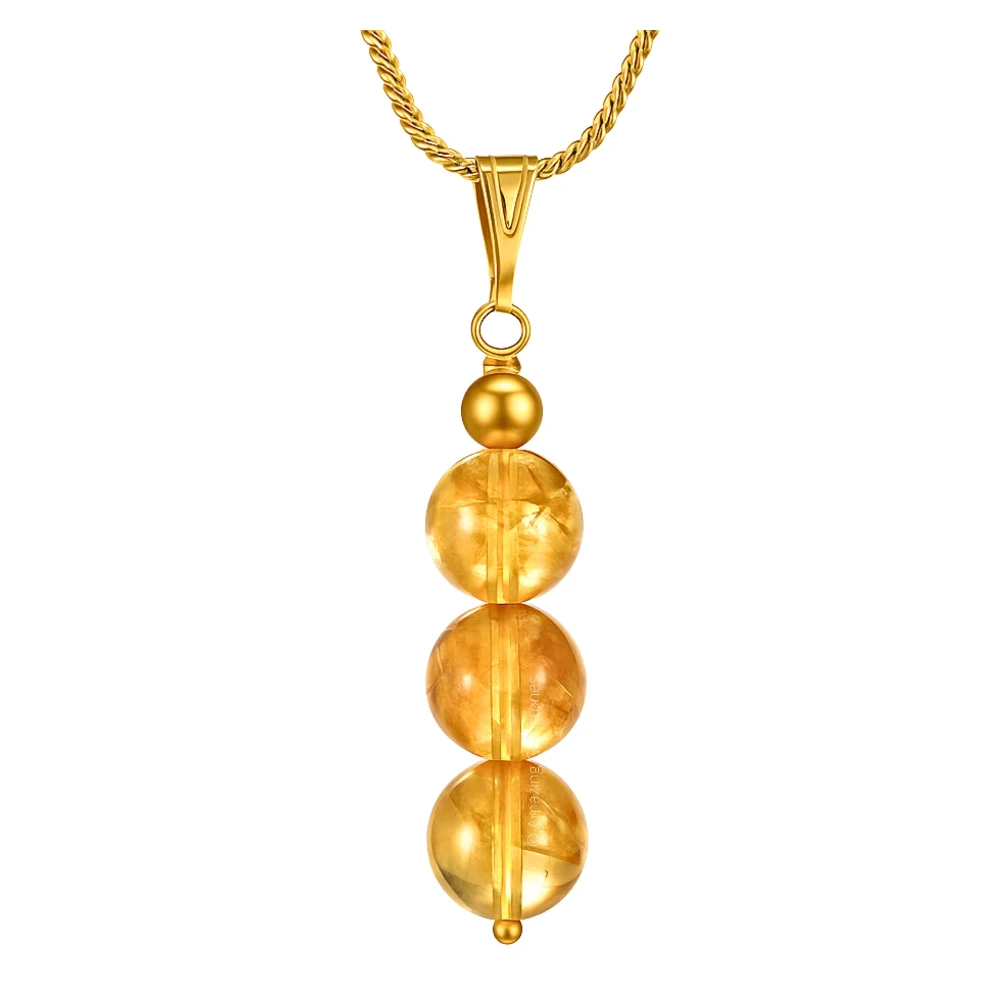 Citrine Bead Pendant (Gold)