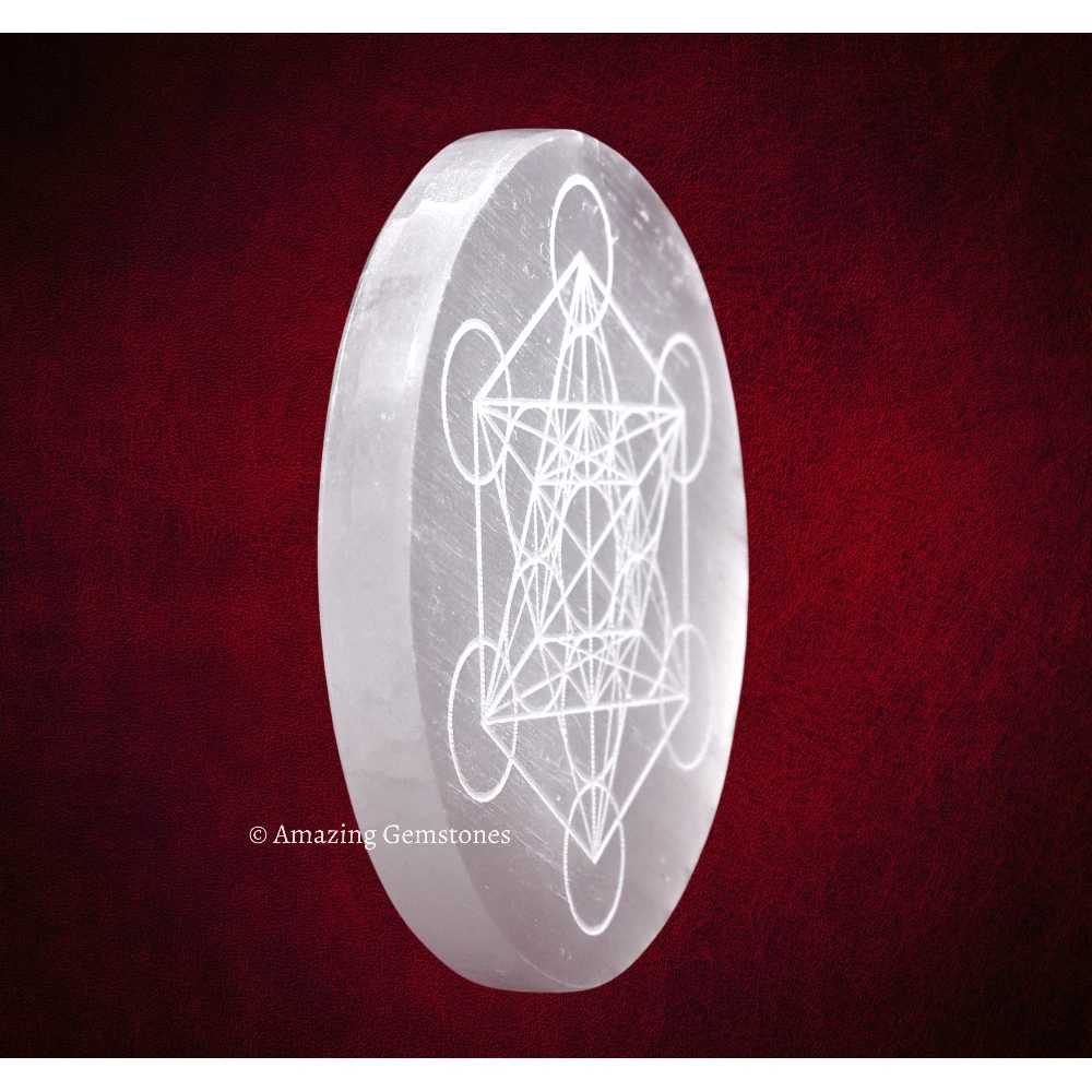 Selenite Charging Plate for Crystals - Metatron Cube (4 Inch)