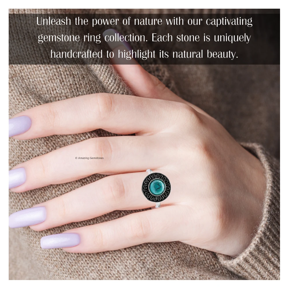 Turquoise Crystal Bead Ring (Silver)