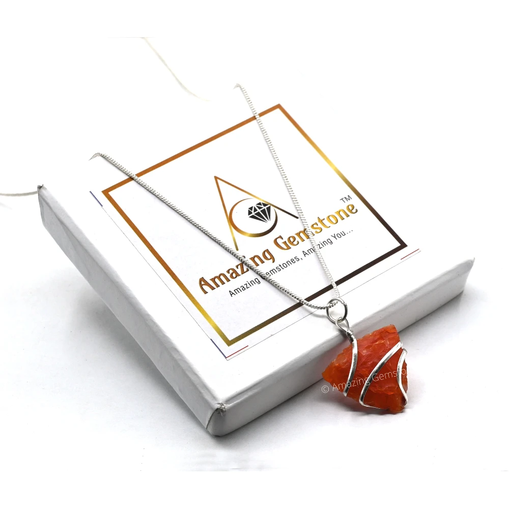 Carnelian Necklace - Raw Triangle Crystal (Silver)