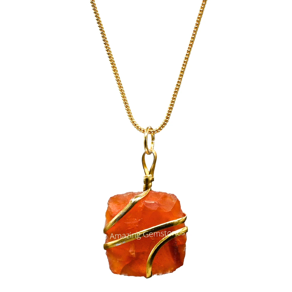 Carnelian Necklace - Raw Square Crystal (Gold)