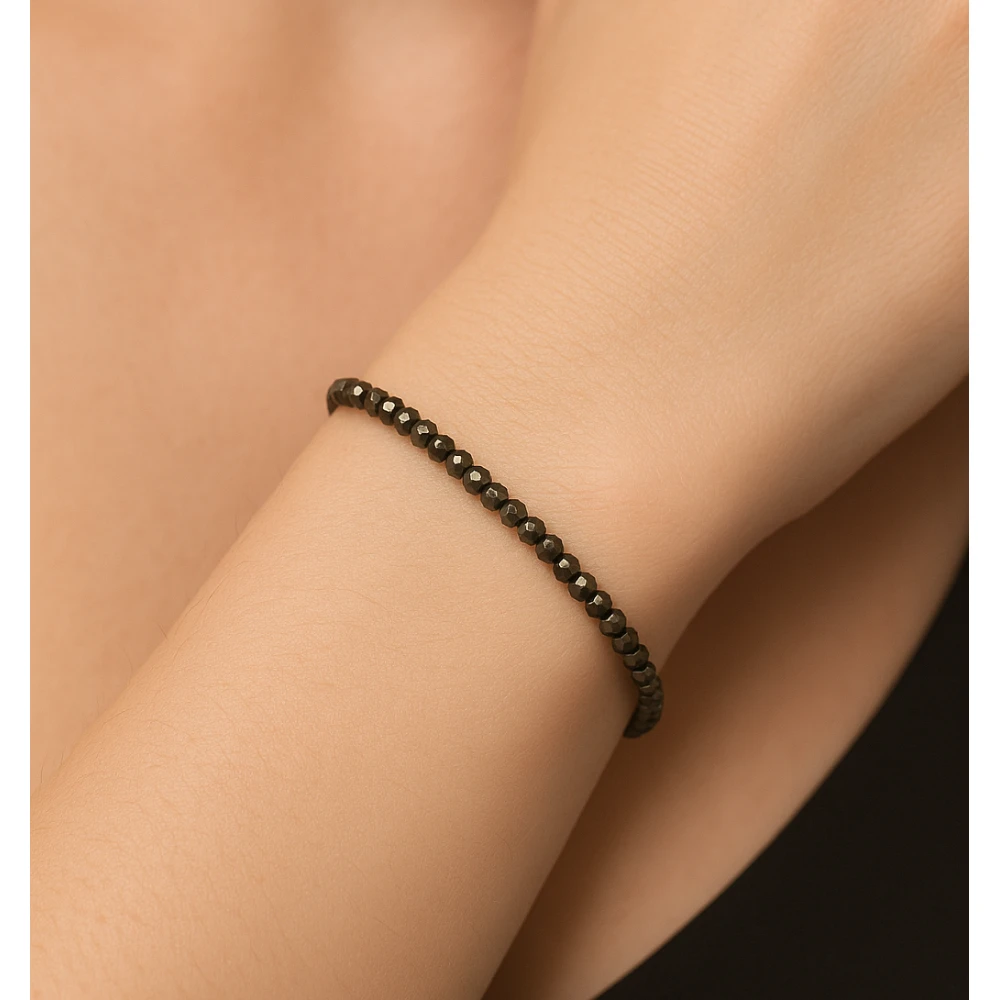 Pyrite Crystal Bracelet - 2mm Faceted Bead (Gold)