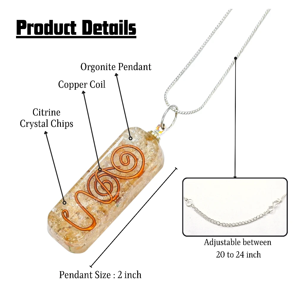 Citrine Crystal Orgone Pendant - Rectangle