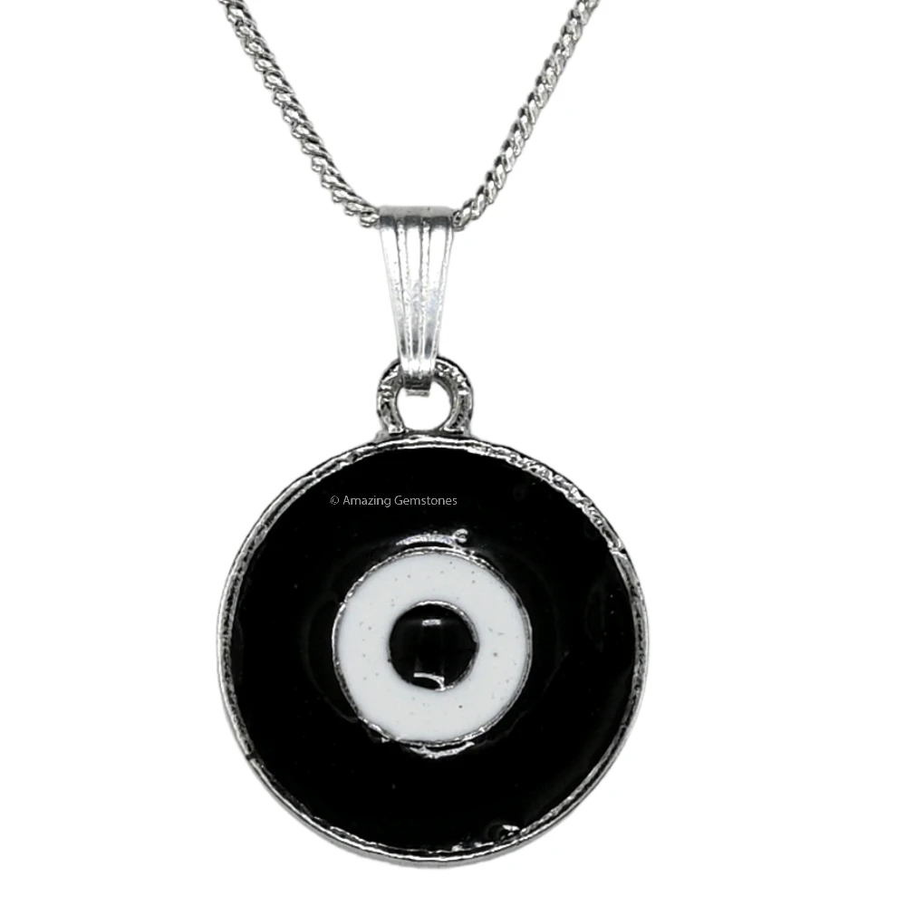 Black Evil Eye Pendant - Round (Silver)