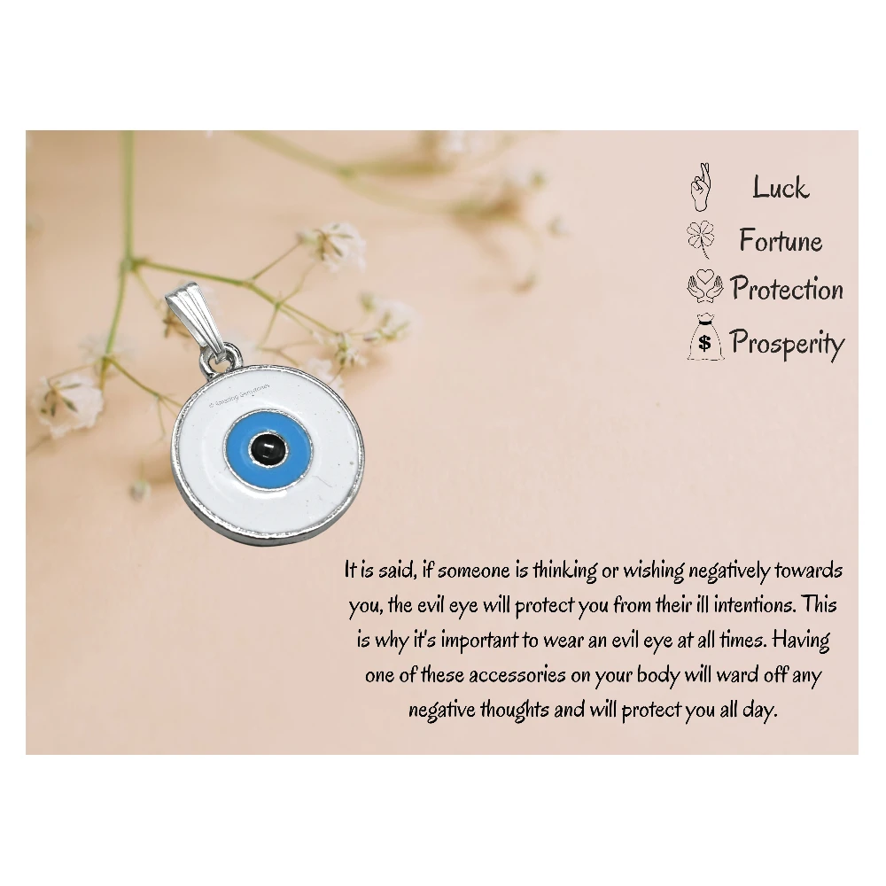 White Evil Eye Pendant - Round (Silver)