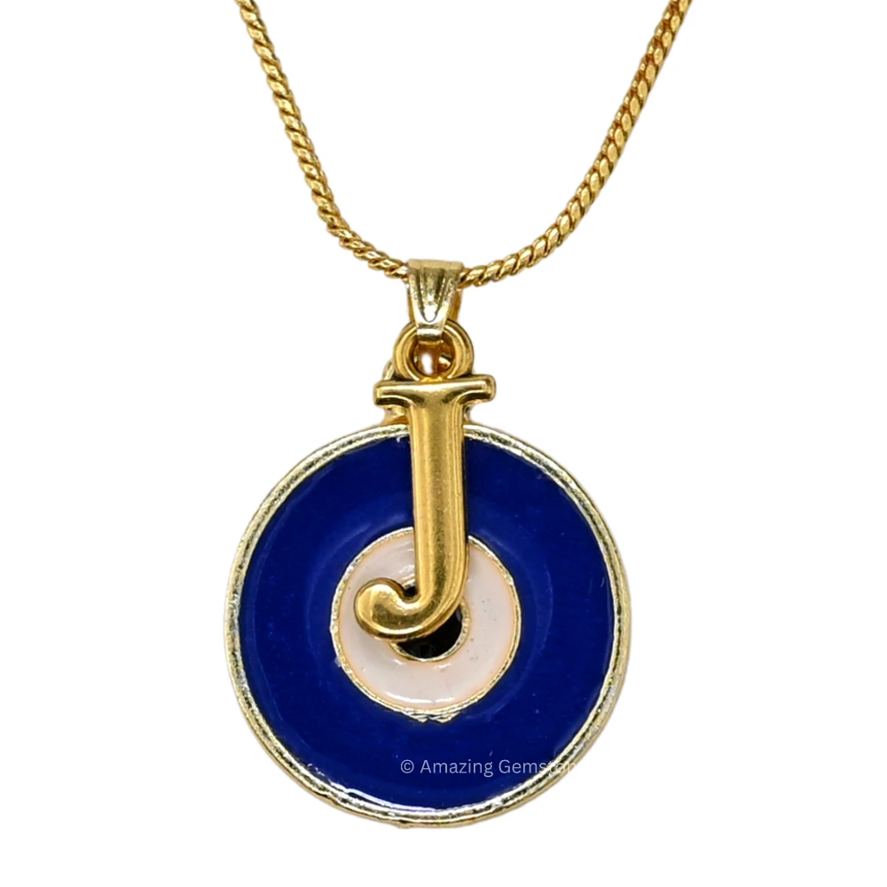 Evil Eye Pendant Necklace with J Initial