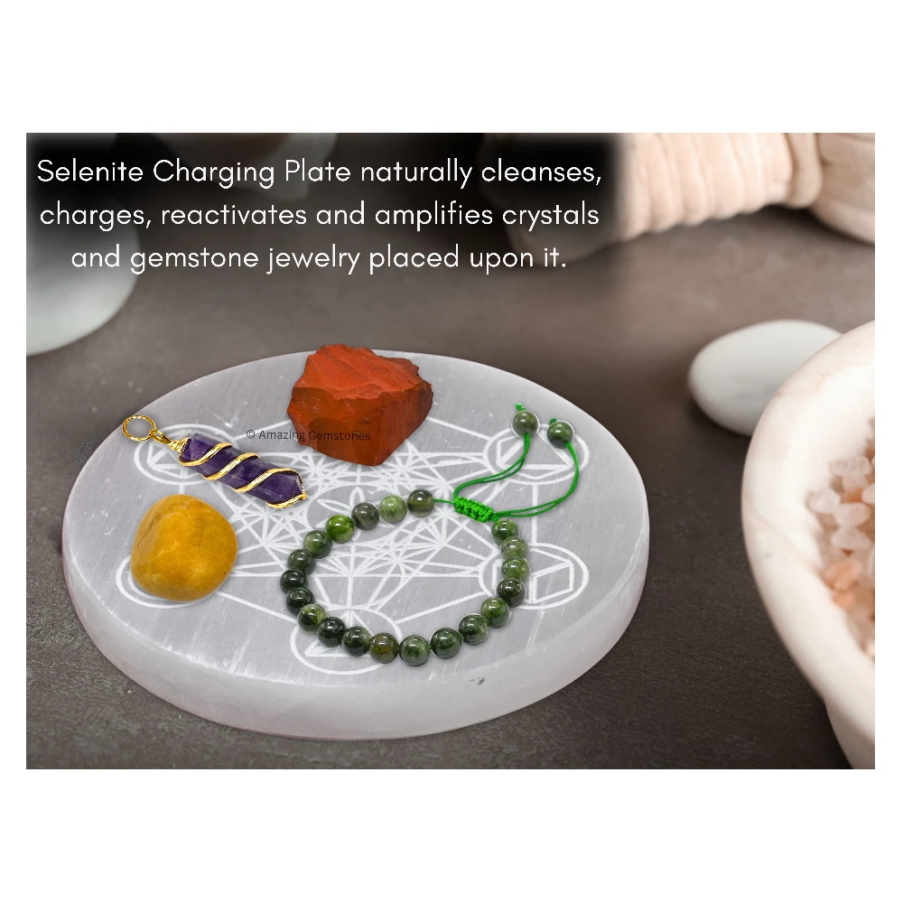 Selenite Charging Plate for Crystals - Metatron Cube with Platonic Solid (3 Inch)