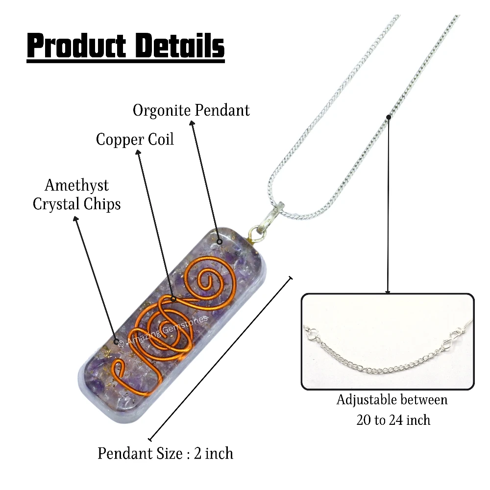 Amethyst Crystal Orgone Pendant - Rectangle